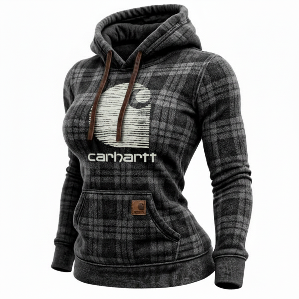 Women's Vintage Western Cowgirl Plaid Print Pocket Hoodie