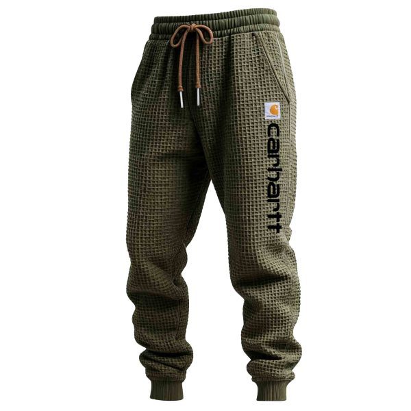 Men's Vintage Army Green Waffle Pocket Hoodie and Sweatpants Jogger Set
