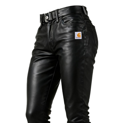 Women's Vintage Black Leather Zipper Skinny Pants