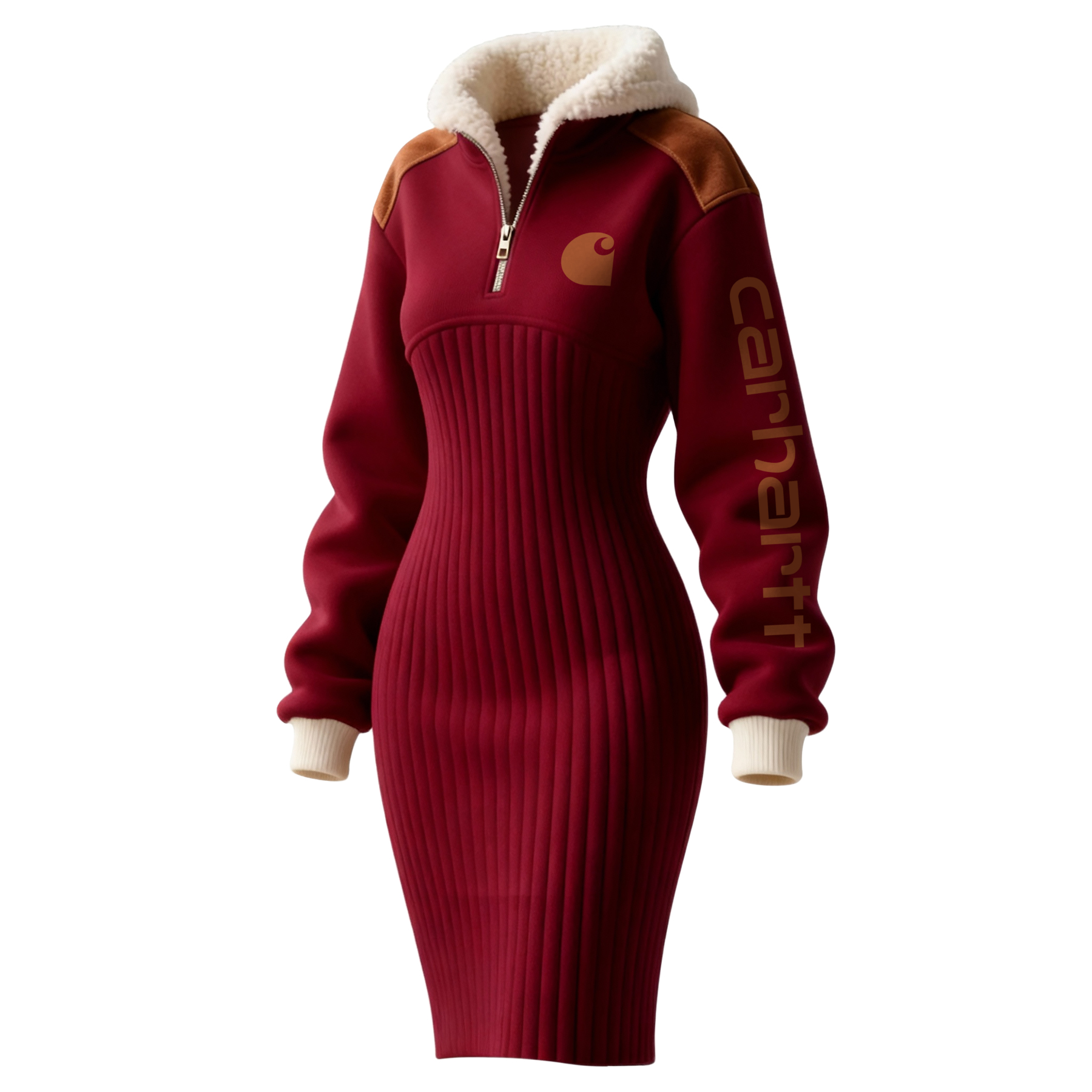 Women's Contrast Color Stitching Suede Lambswool Lapel Hooded Long Sweatshirt