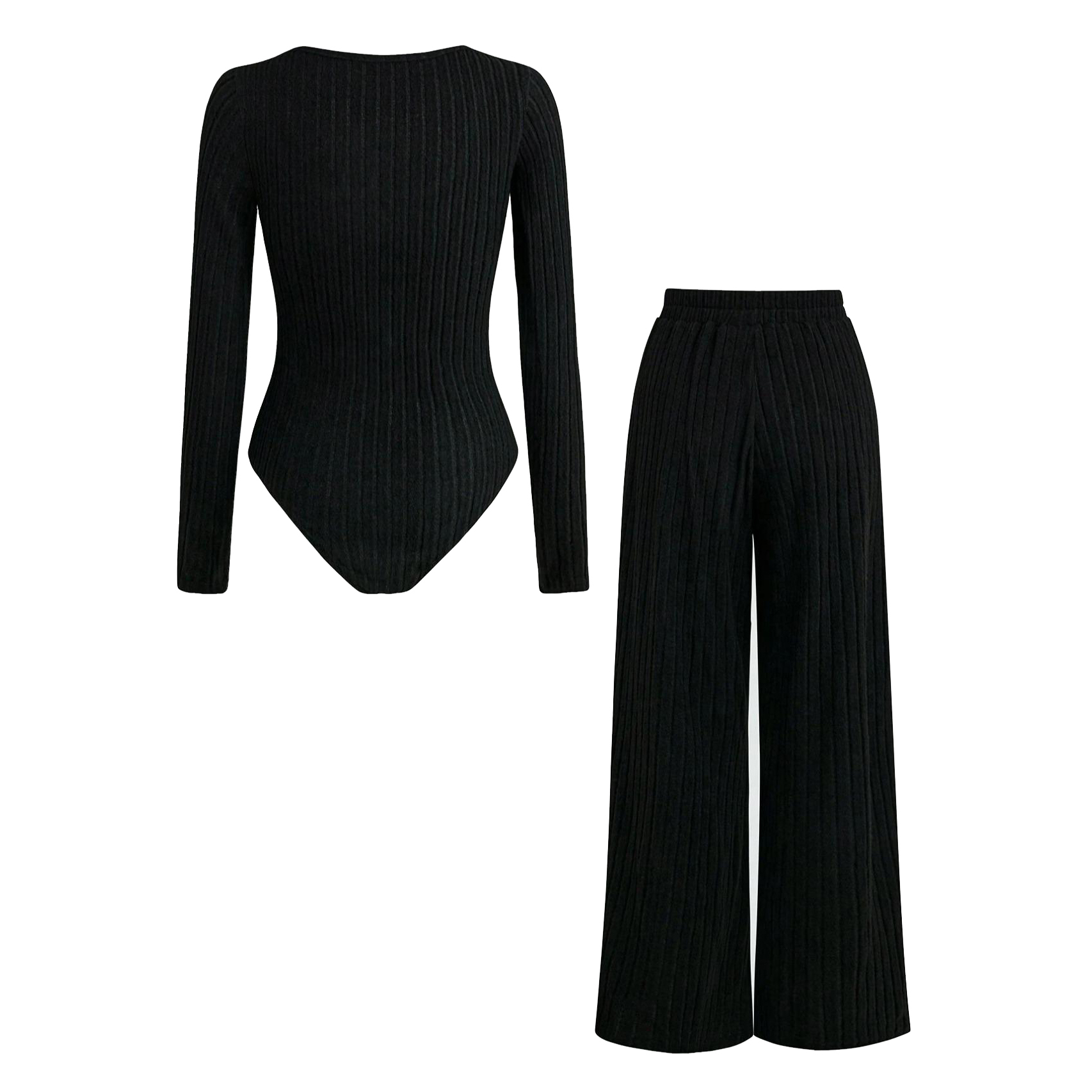 Cozy Ribbed Knit Bodysuit And Wide-Leg Pants Set