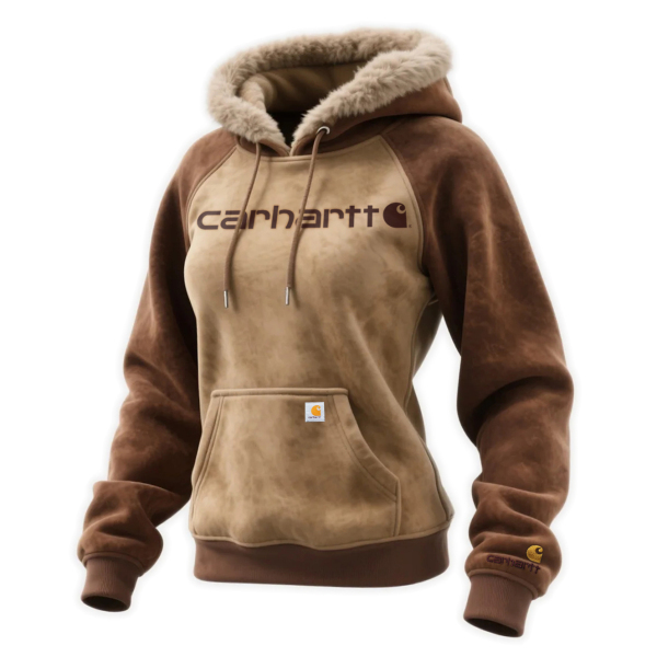 Women's suede contrast hooded sweatshirt