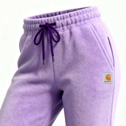 Women's Fleece Sweatpants With Contrast Cuffs Embroidered Logo Lavender Purple