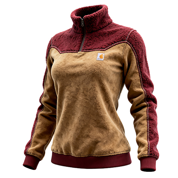 Women's Warm and Cozy Brown and Red Fleece Pullover Sweater Jacket