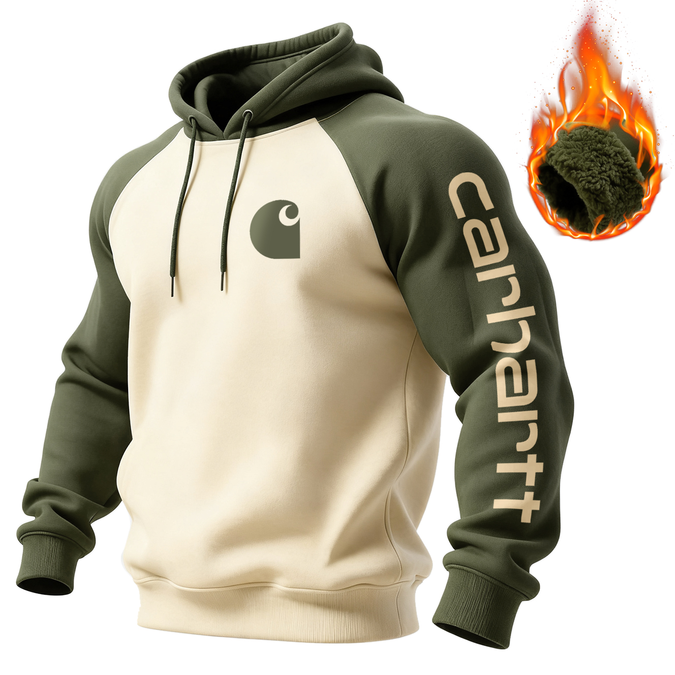 Unisex Loose, Comfortable, Thickened, Warm, Contrasting Color Raglan Sleeve Hooded Sweatshirt