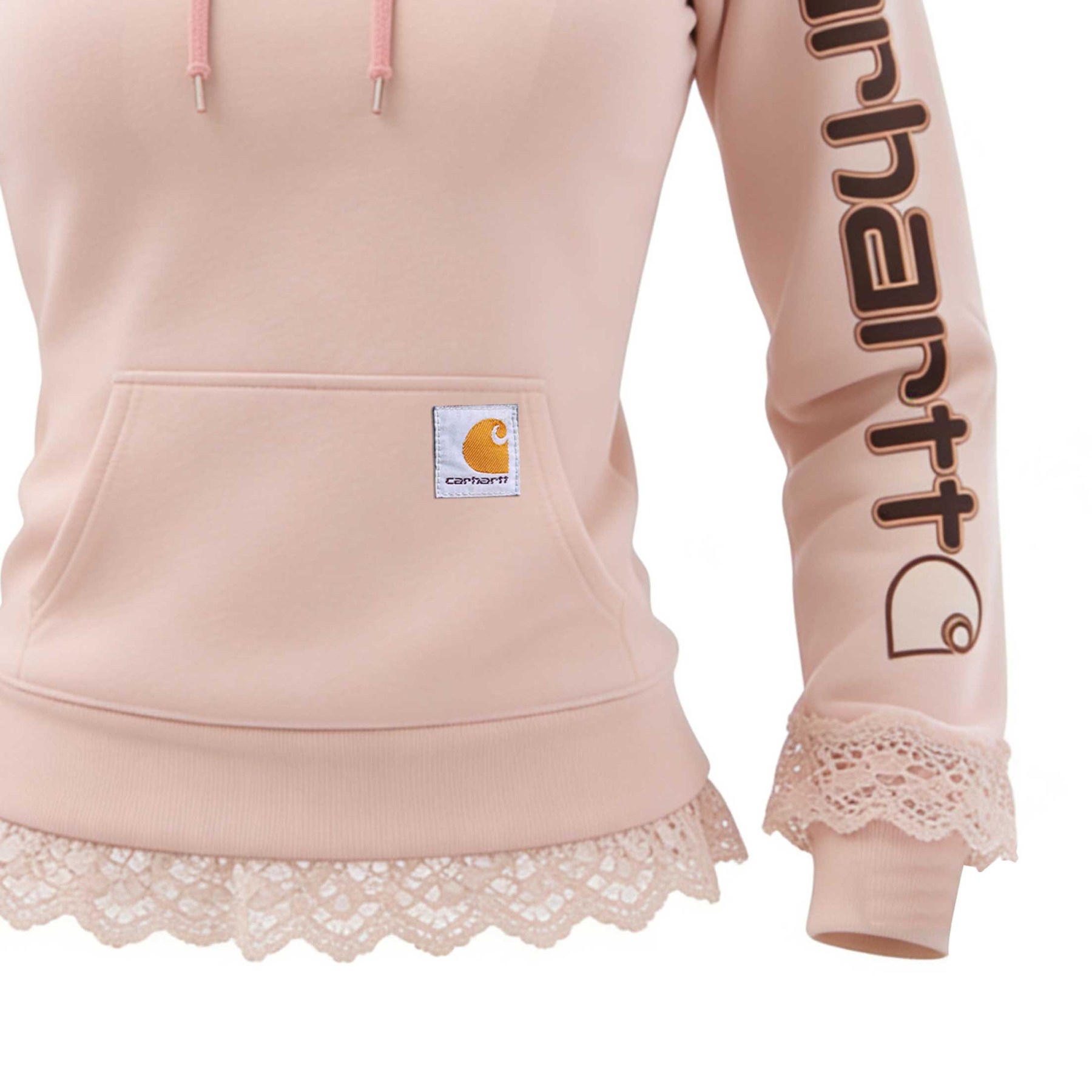 Women's Vintage Light Pink Patchwork Lace Hoodie