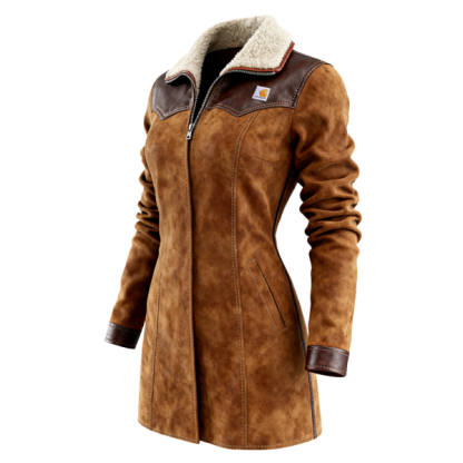 Women's Winter Suede Warmth Zipper Leather Splicing Jacket with Faux Fur Collar and Stylish Design