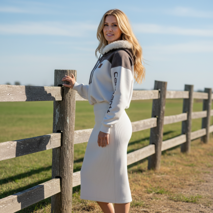 Women's Fashion Vintage Hooded Sweatshirt Dress With Faux Fur Trim