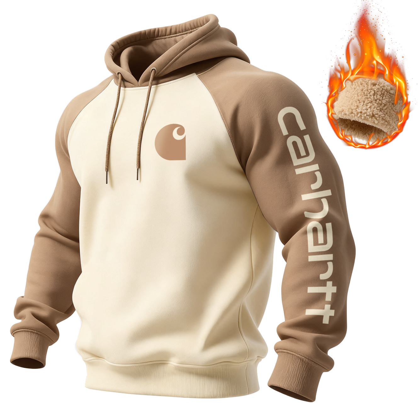 Unisex Loose, Comfortable, Thickened, Warm, Contrasting Color Raglan Sleeve Hooded Sweatshirt