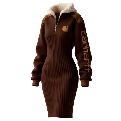 Women's Contrast Color Stitching Suede Lambswool Lapel Hooded Long Sweatshirt