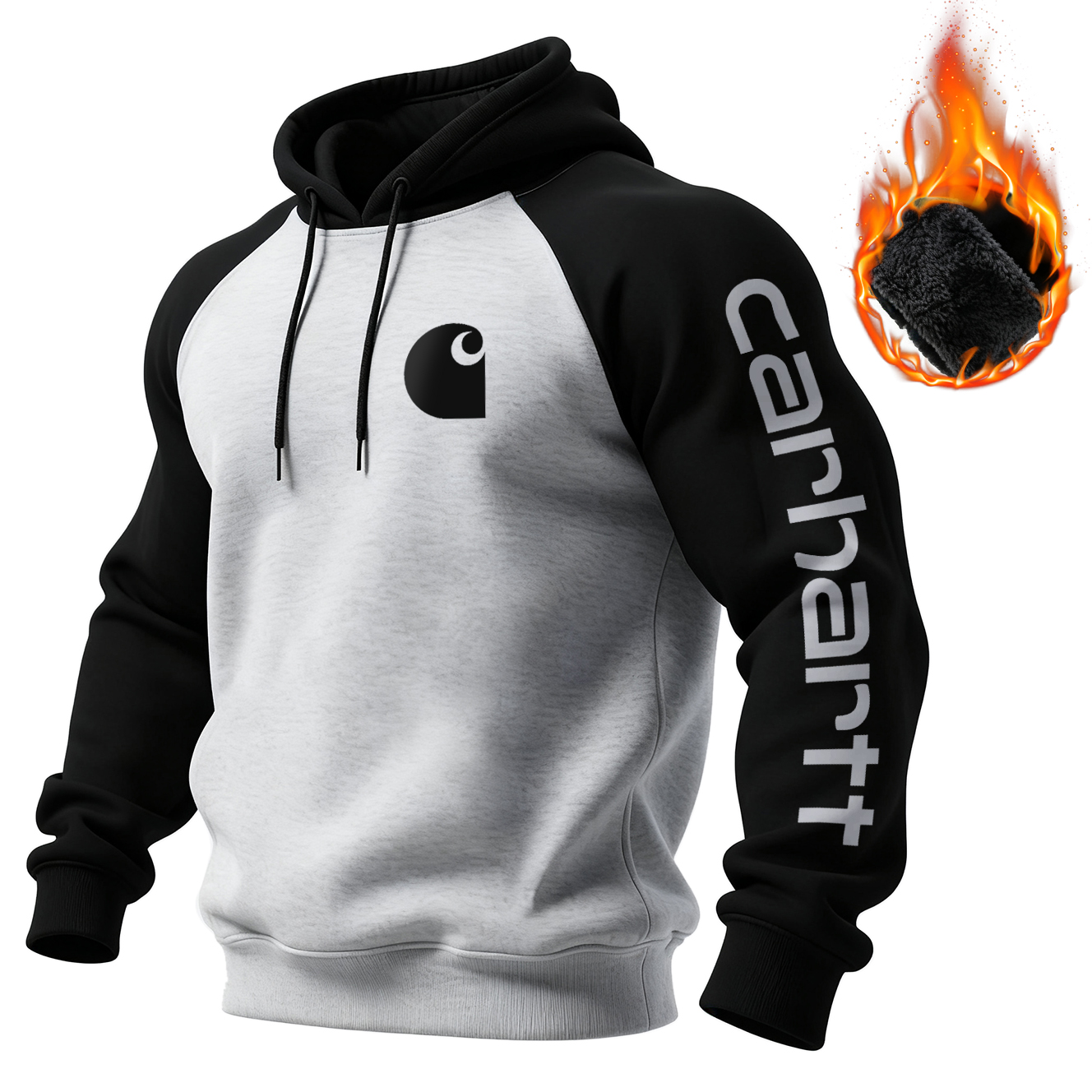 Unisex Loose, Comfortable, Thickened, Warm, Contrasting Color Raglan Sleeve Hooded Sweatshirt