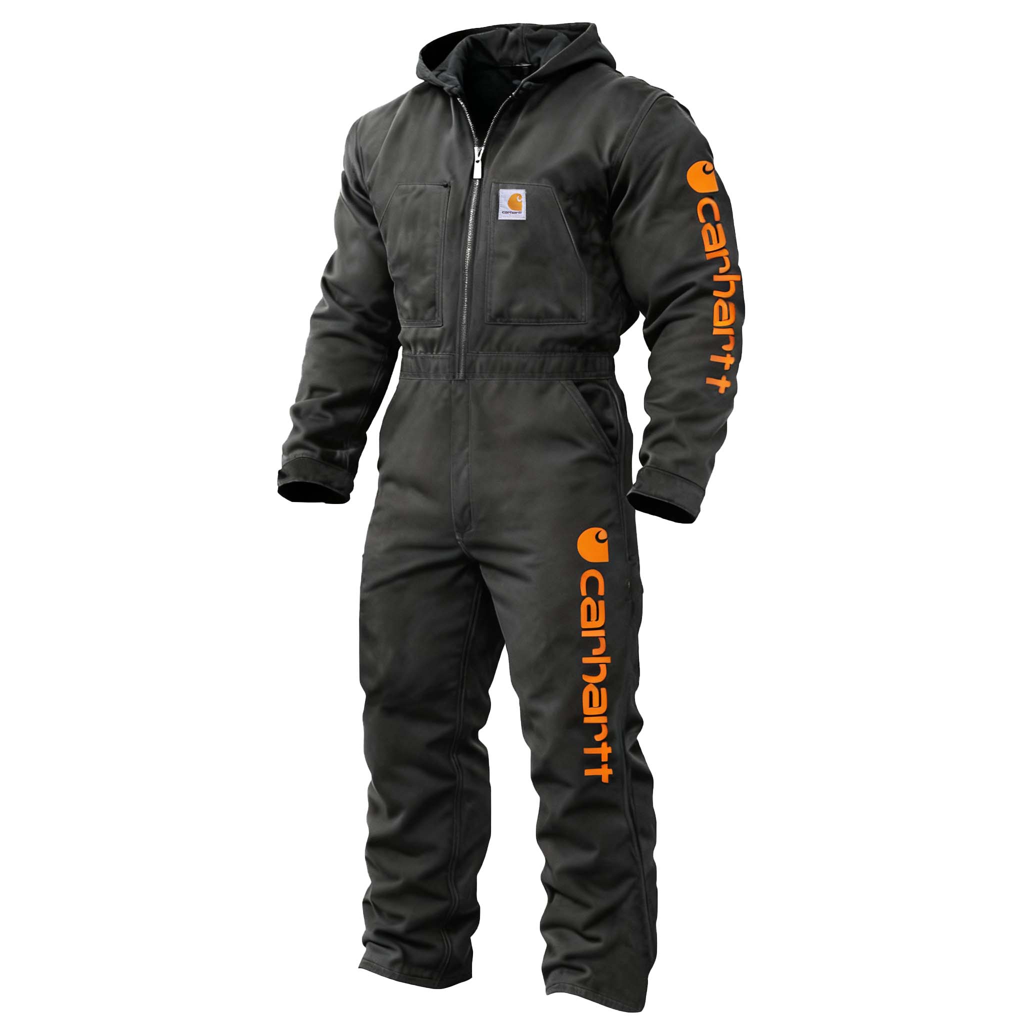 Men's Vintage Black Duck Work Insulated Coverall Long Sleeve Hooded Jumpsuit