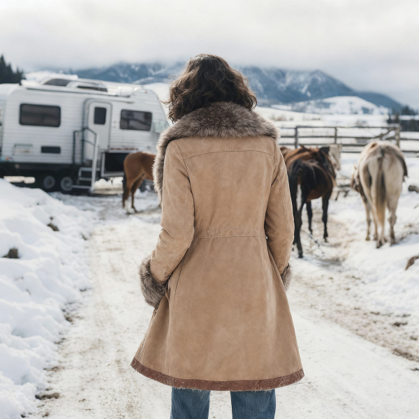 Women's Retro National Style Thickened Coat Fur Collar Lapel Mid-Length Coat