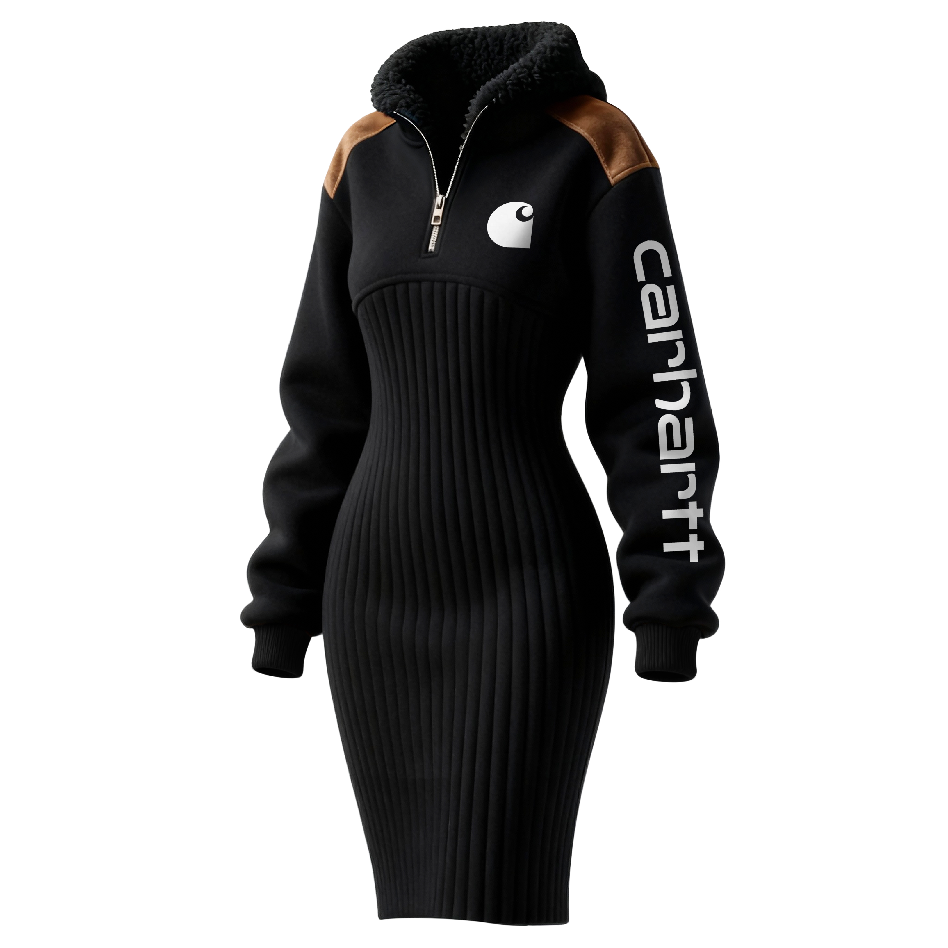 Women's Contrast Color Stitching Suede Lambswool Lapel Hooded Long Sweatshirt