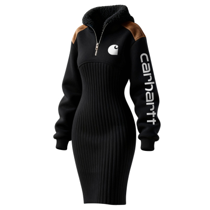 Women's Contrast Color Stitching Suede Lambswool Lapel Hooded Long Sweatshirt