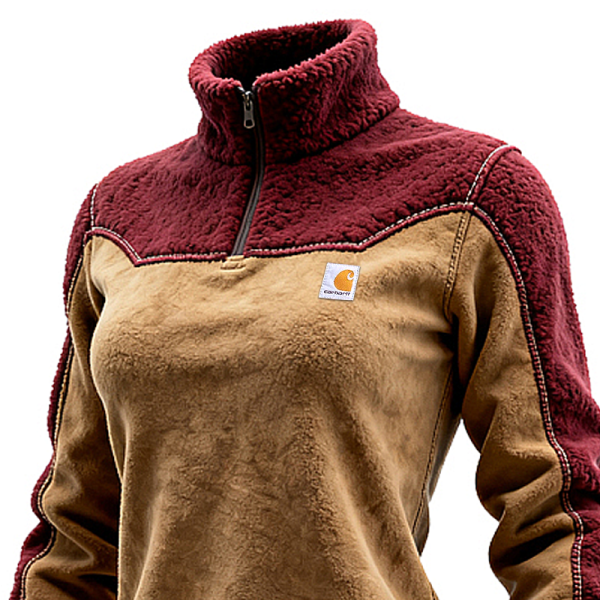 Women's Warm and Cozy Brown and Red Fleece Pullover Sweater Jacket
