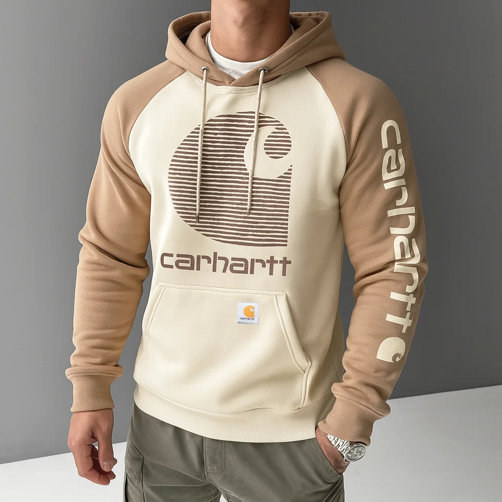 Loose casual contrast color raglan sleeve hooded sweatshirt