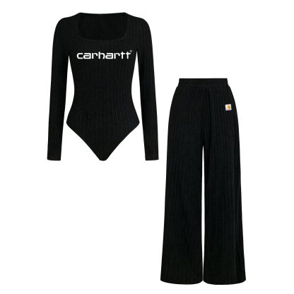 Cozy Ribbed Knit Bodysuit And Wide-Leg Pants Set