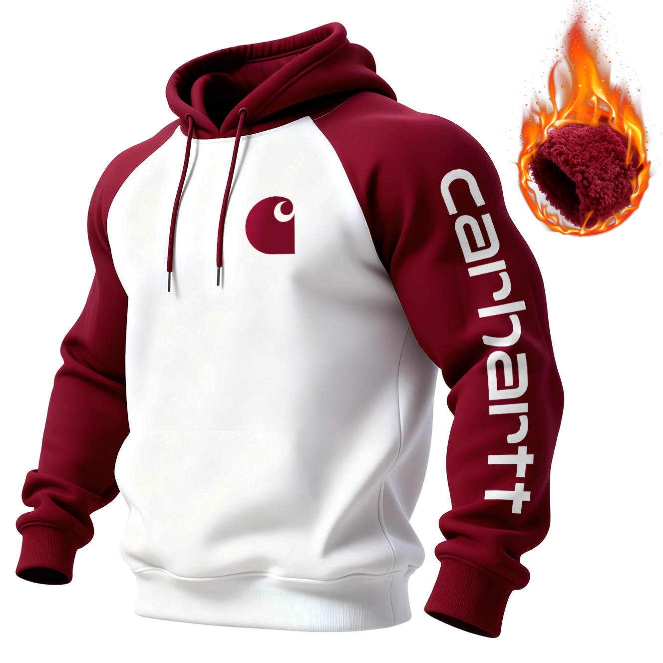 Unisex Loose, Comfortable, Thickened, Warm, Contrasting Color Raglan Sleeve Hooded Sweatshirt