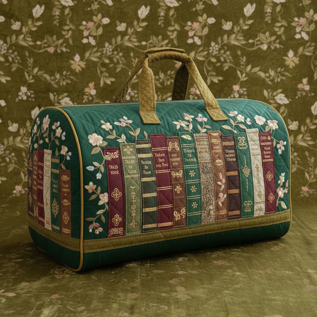 Dark Academia Embroidered Vintage Encyclopedia Quilted Large Duffel Bag