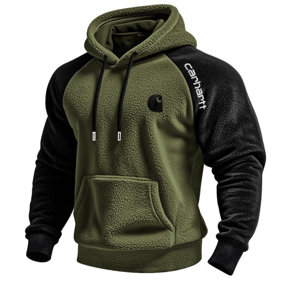 Men's Vintage Western Cowboy Embroidered Contrast Fleece Raglan Sleeve Pocket Hoodie