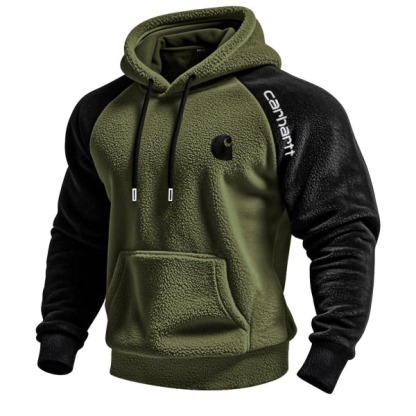 Men's Vintage Western Cowboy Embroidered Contrast Fleece Raglan Sleeve Pocket Hoodie