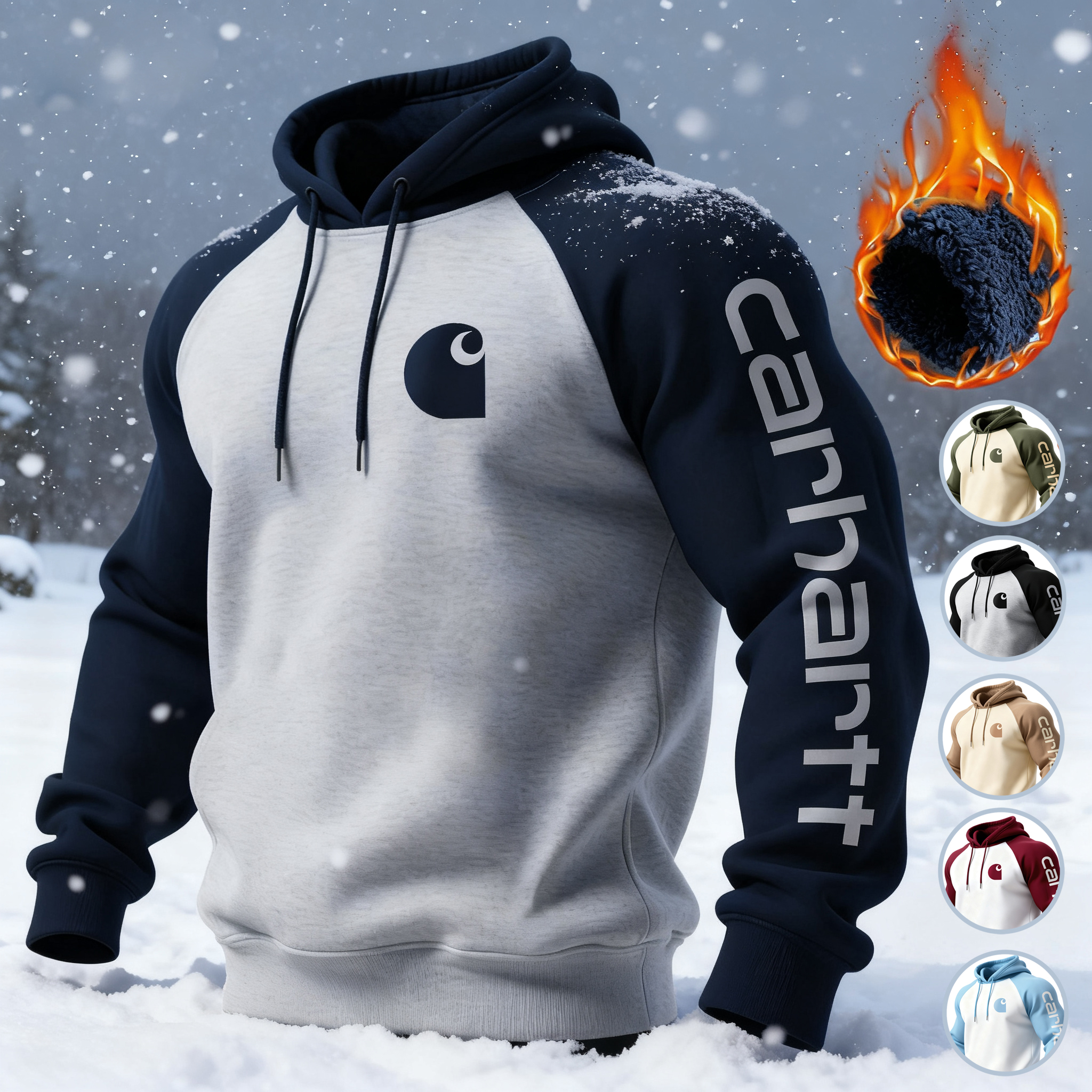 Unisex Loose, Comfortable, Thickened, Warm, Contrasting Color Raglan Sleeve Hooded Sweatshirt