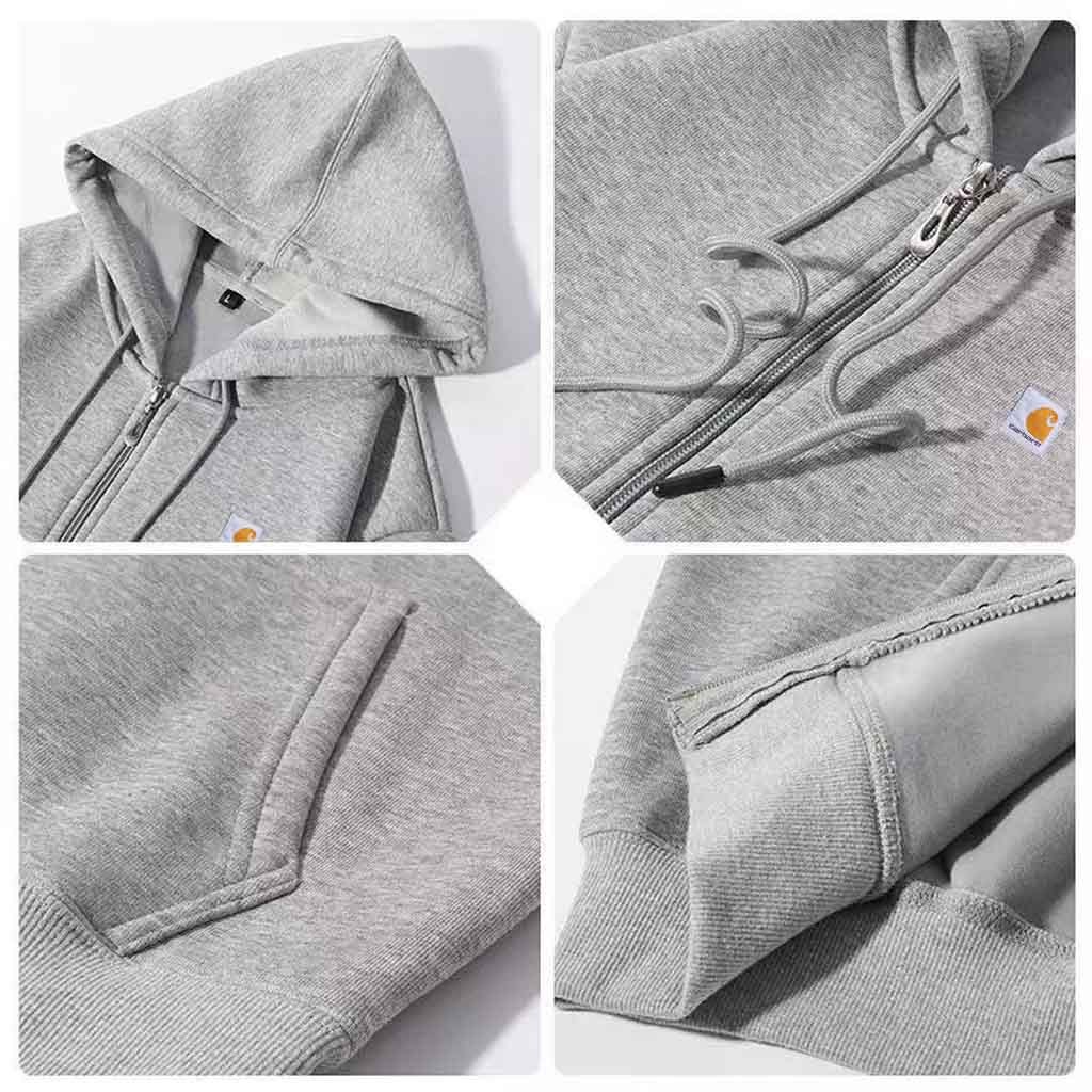 Men's Vintage Fleece Pocket Full Zip Long Sleeve Hoodie Jacket