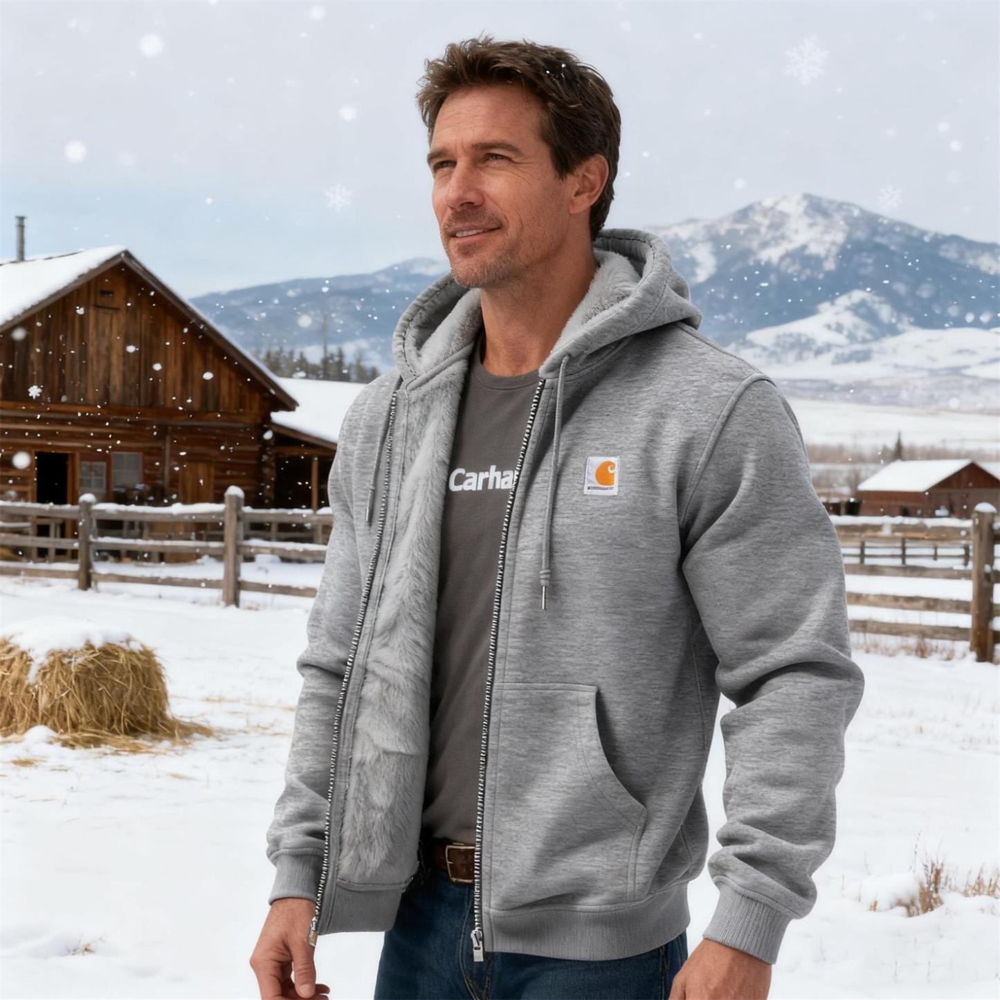 Men's Vintage Fleece Pocket Full Zip Long Sleeve Hoodie Jacket