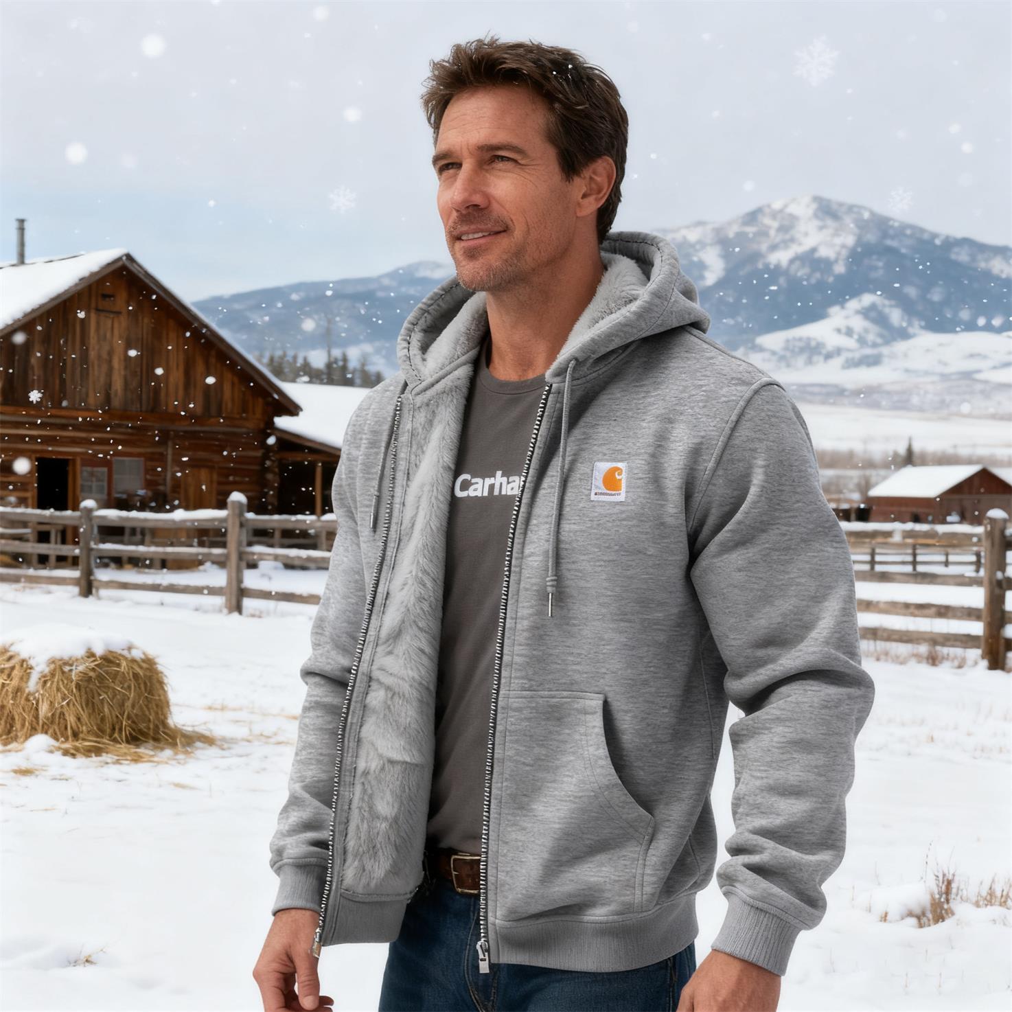 Men's Vintage Fleece Pocket Full Zip Long Sleeve Hoodie Jacket