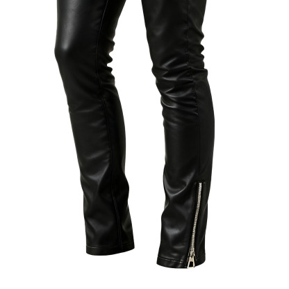 Women's Vintage Black Leather Zipper Skinny Pants