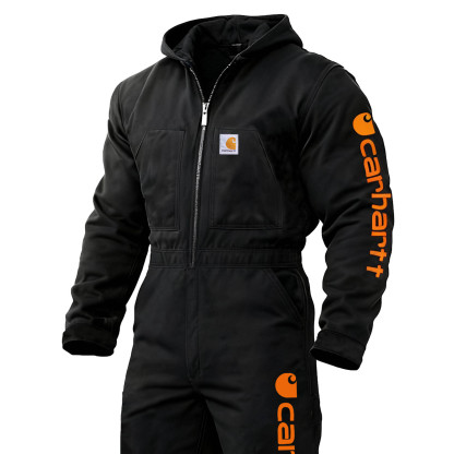 Men's Vintage Black Duck Work Insulated Coverall Long Sleeve Hooded Jumpsuit