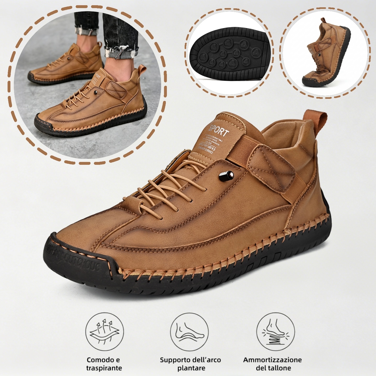 ⏰ Sconto del 70% oggi - Non perderlo! 🐂 Scarpe ortopediche in pelle italiana cucite a mano con supporto dell'arco plantare ✅ Morbide e comode, offrono un comfort immediato.