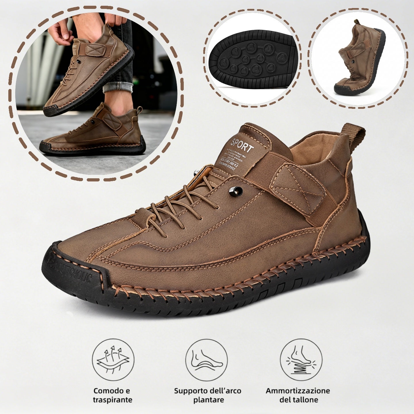 ⏰ Sconto del 70% oggi - Non perderlo! 🐂 Scarpe ortopediche in pelle italiana cucite a mano con supporto dell'arco plantare ✅ Morbide e comode, offrono un comfort immediato.