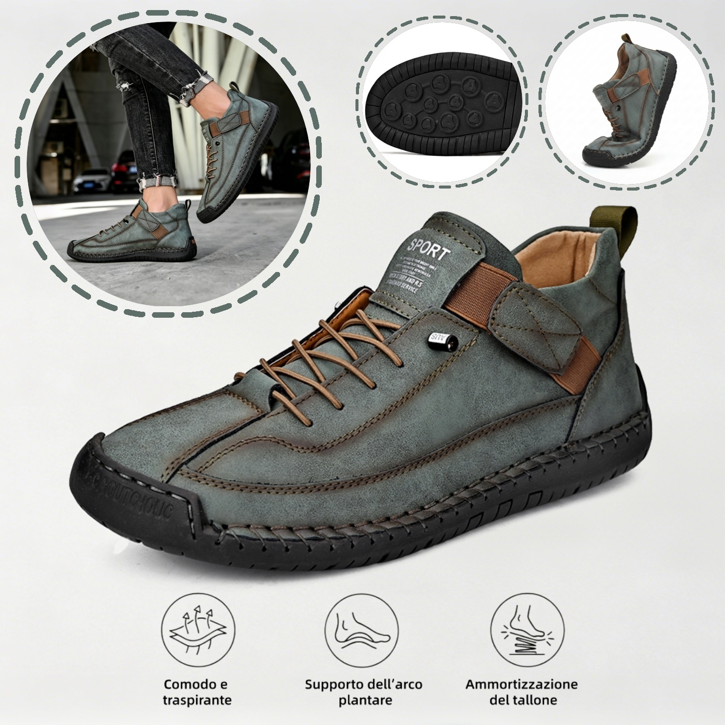 ⏰ Sconto del 70% oggi - Non perderlo! 🐂 Scarpe ortopediche in pelle italiana cucite a mano con supporto dell'arco plantare ✅ Morbide e comode, offrono un comfort immediato.
