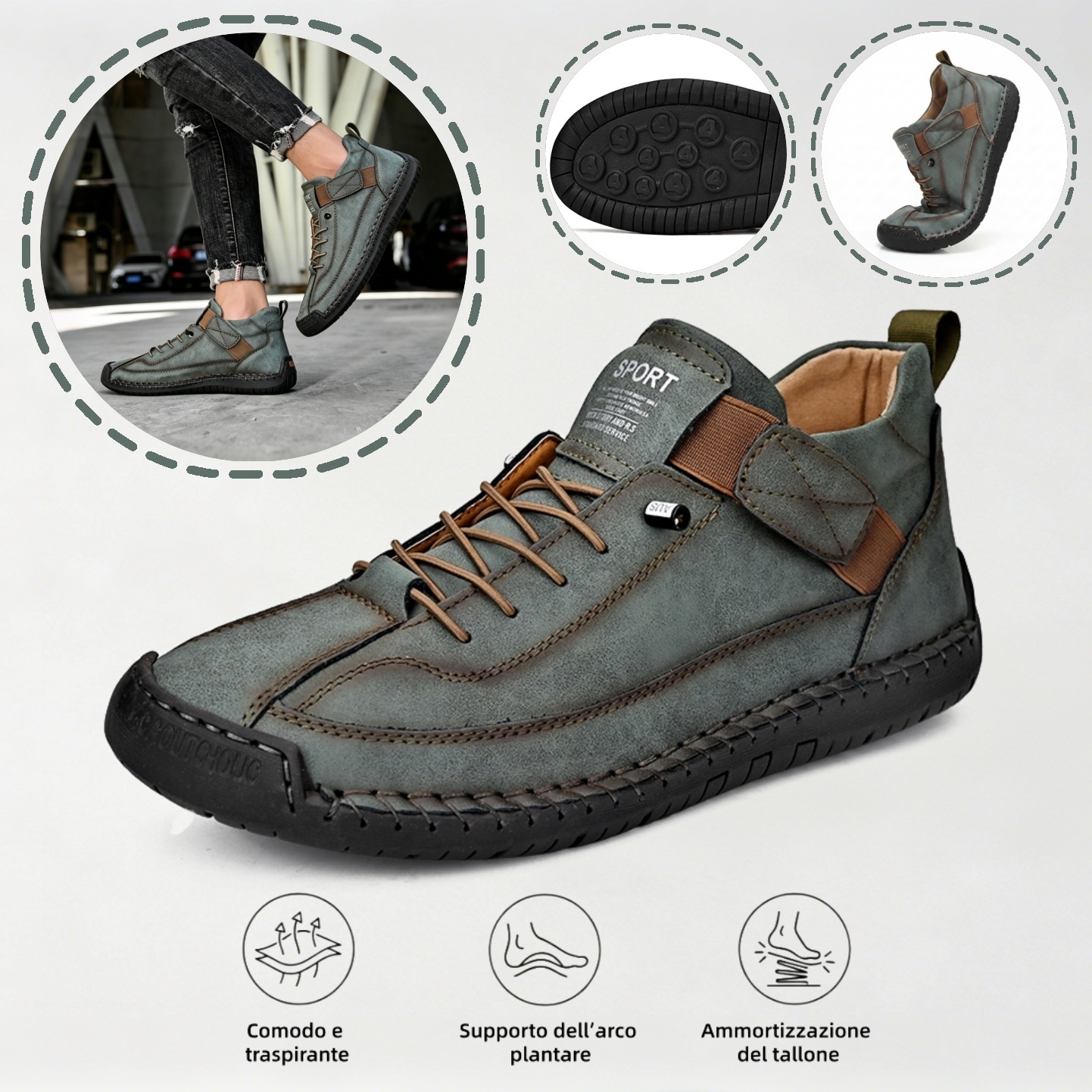 ⏰ Sconto del 70% oggi - Non perderlo! 🐂 Scarpe ortopediche in pelle italiana cucite a mano con supporto dell'arco plantare ✅ Morbide e comode, offrono un comfort immediato.