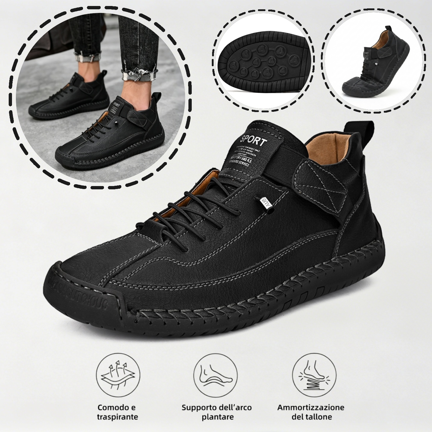 ⏰ Sconto del 70% oggi - Non perderlo! 🐂 Scarpe ortopediche in pelle italiana cucite a mano con supporto dell'arco plantare ✅ Morbide e comode, offrono un comfort immediato.
