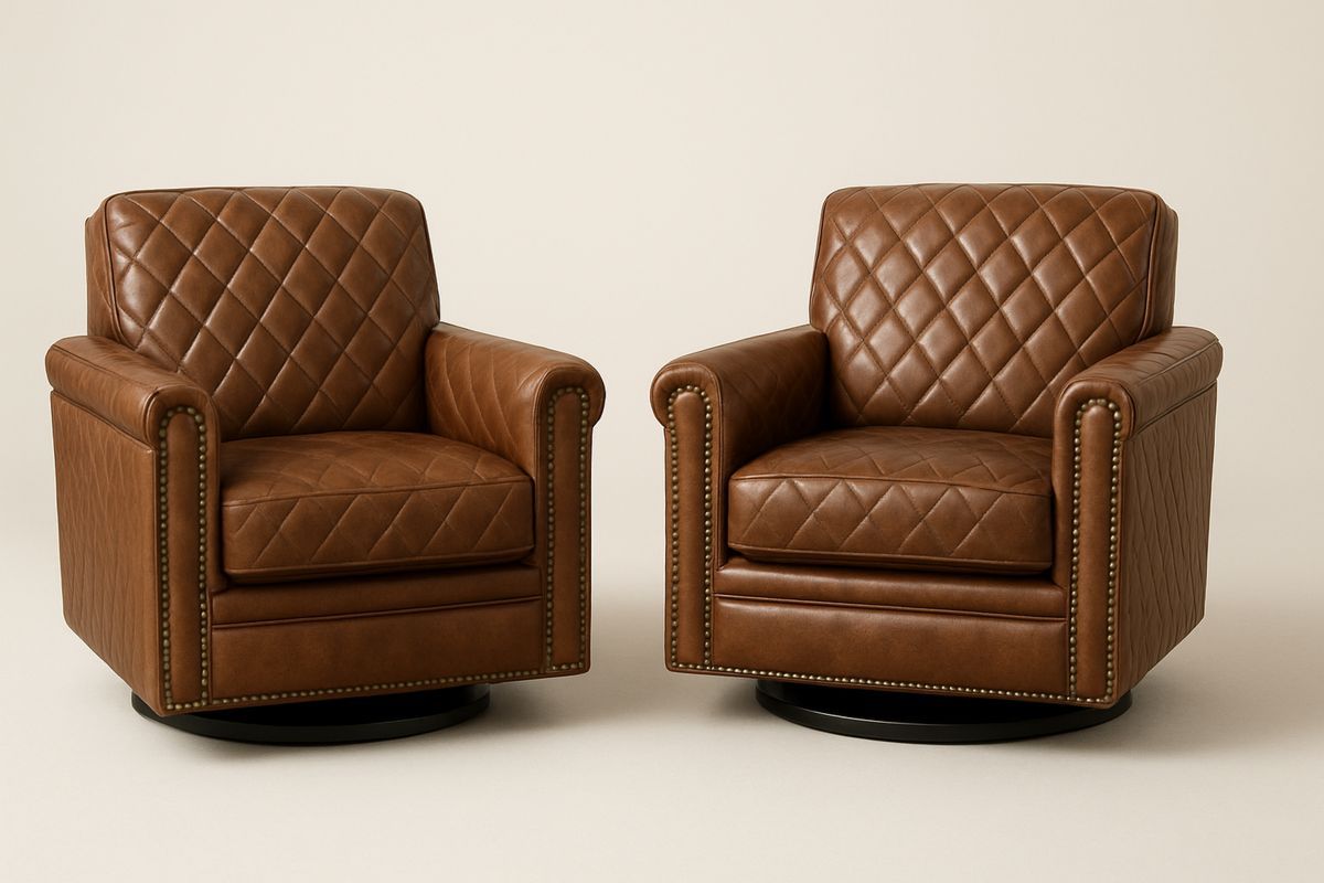 Brun skinn lenestol sett 2 stk roterbar design