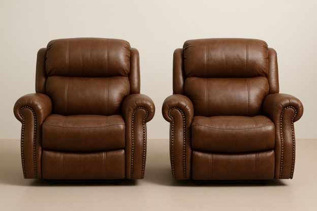 To-sett med recliner lenestoler i brun PU-lær