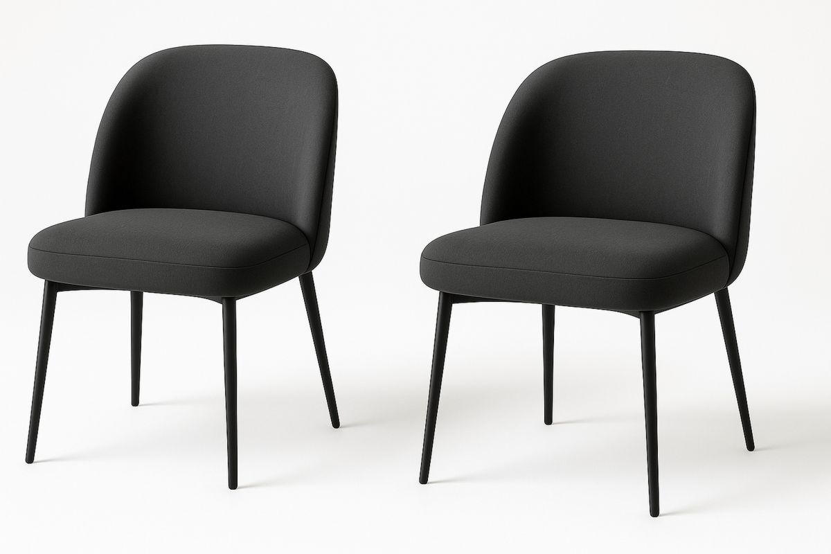Sett med 2 stoler i svart stoff med metallben