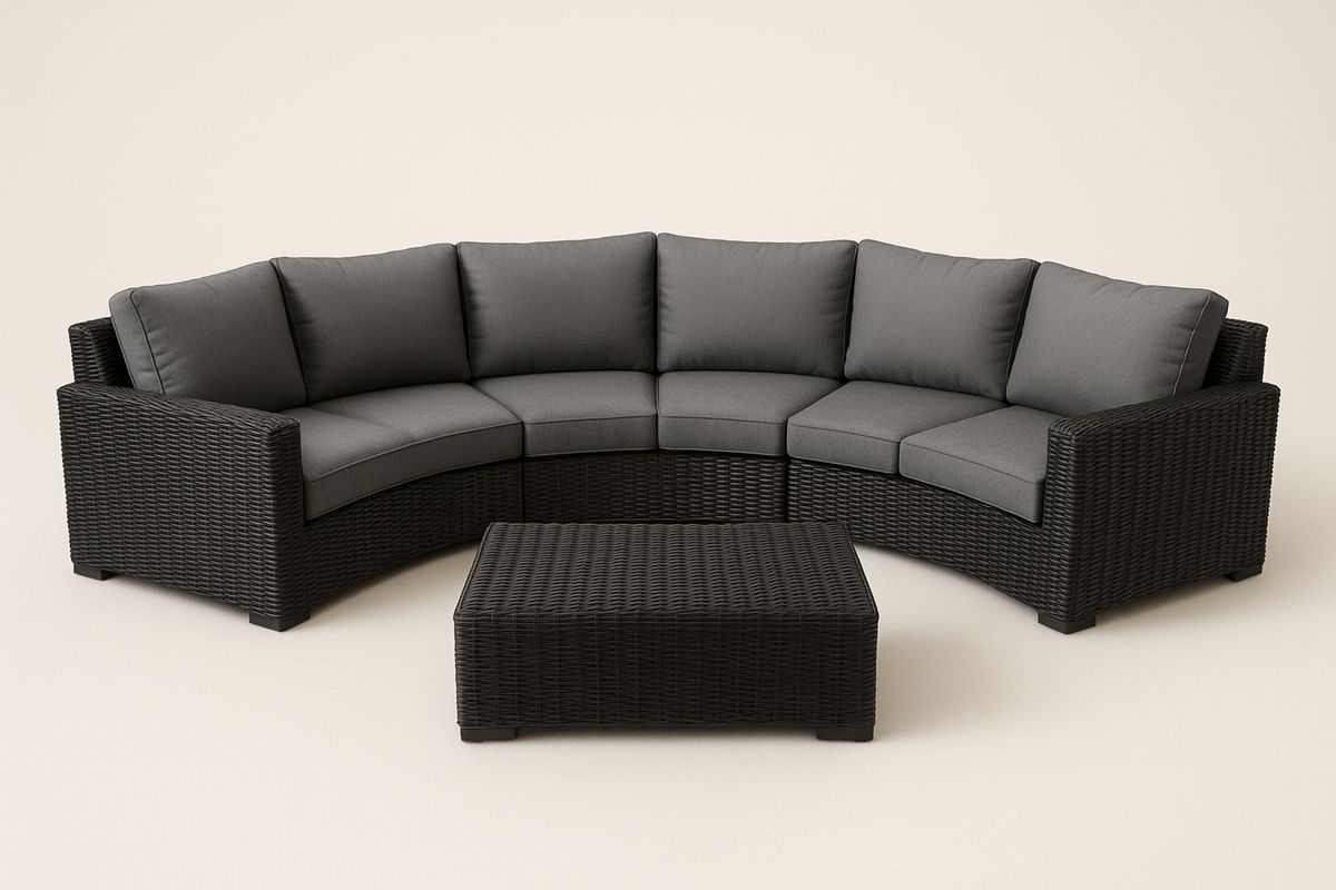 Modulær hjørnesofa i kunstrotting med polyesterputer, grå, 5-deler