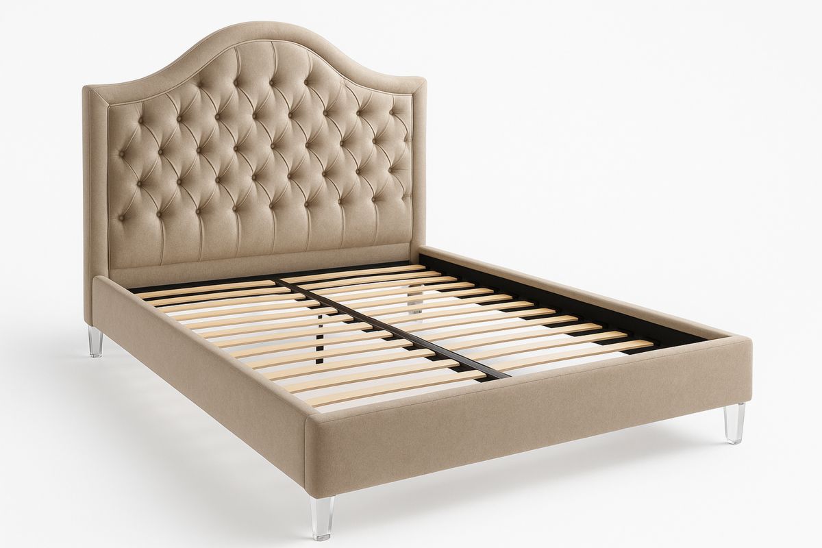 Dobbeltseng Ramme Oval Hodegavl Tekstil Beige 200x160 cm