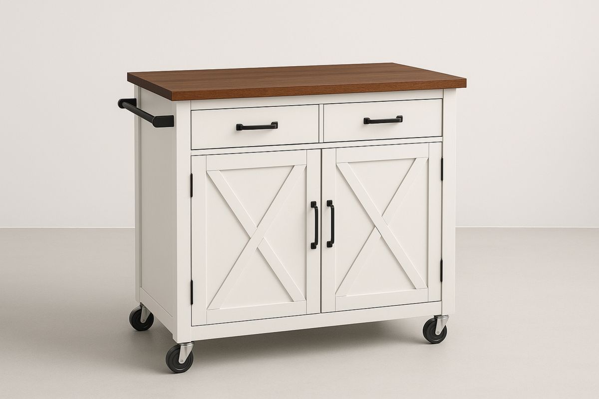 Kjøkkenvogn med eik topp og skuffer