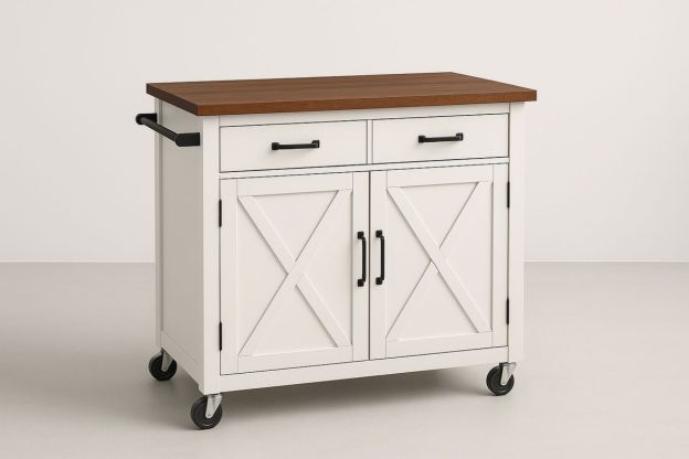 Kjøkkenvogn med eik topp og skuffer