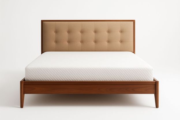 Dobbeltseng i tre med polstret hodegjerde 200x150 cm