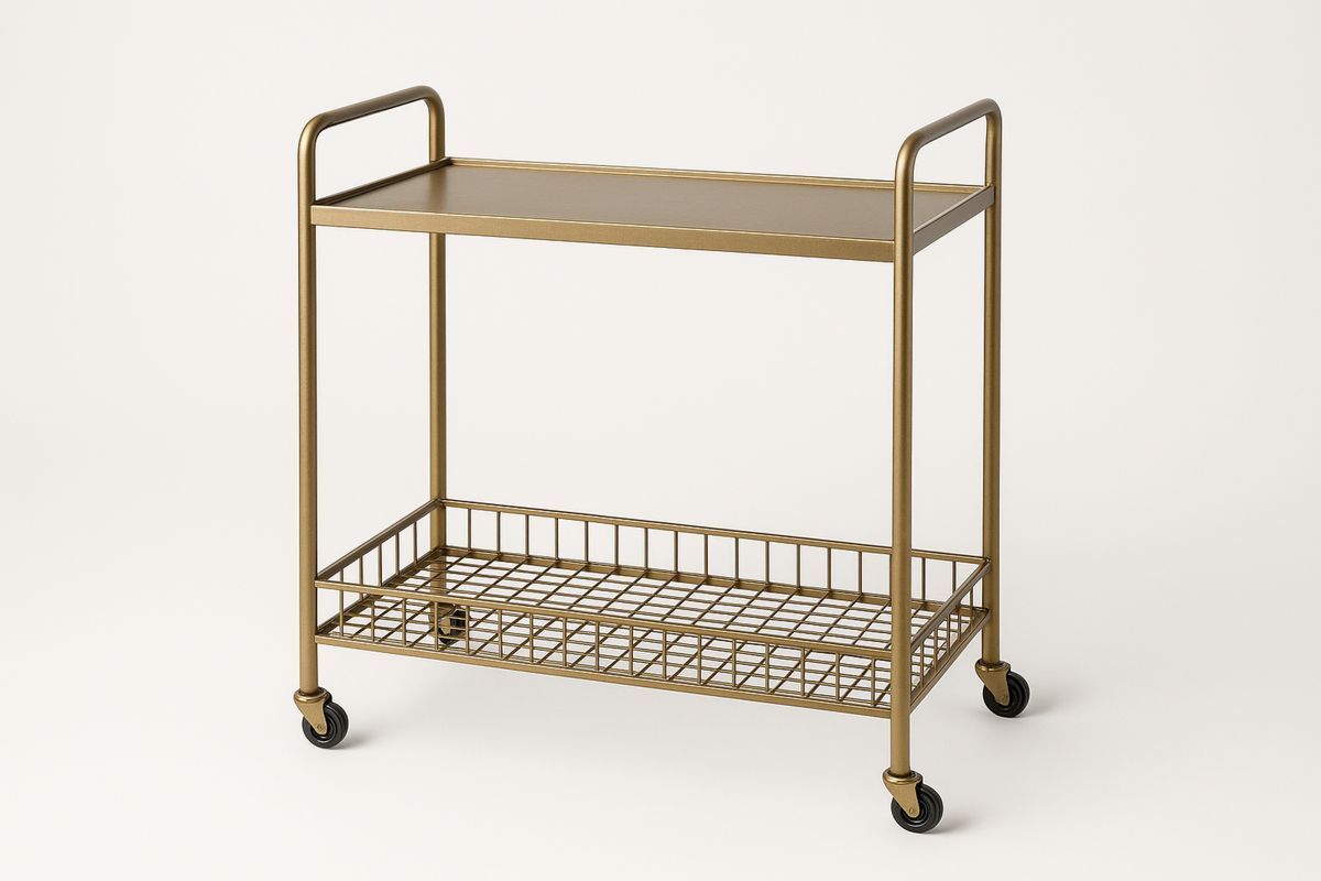 Serveringsvogn metall mesh hylle messing 80x40x90cm