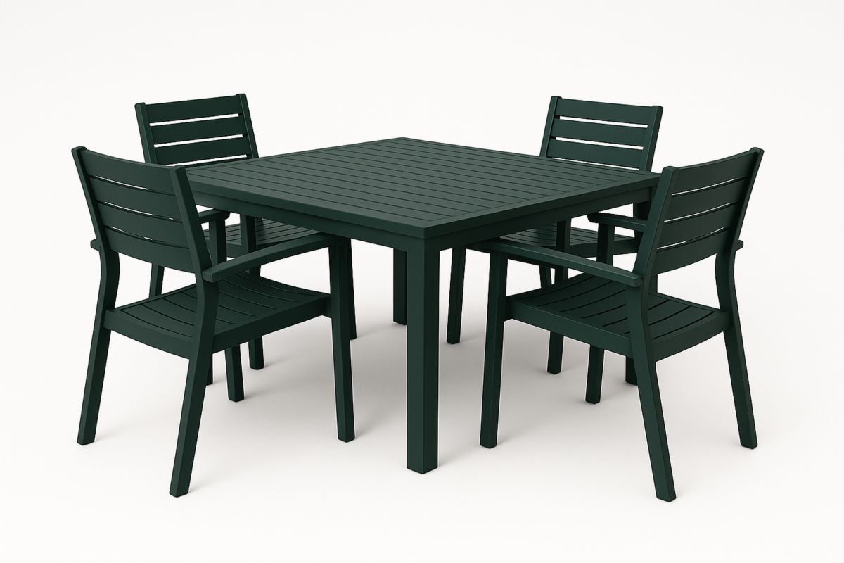 Firkantet spisebordsett aluminium mørkegrønn 100x100 cm