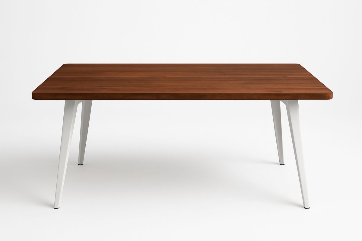 Spisebord i nøttetre og hvitt metall 200x90x75 cm