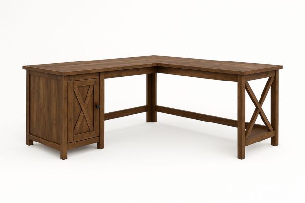 L-formet skrivebord i tre brun 160x140x75 cm