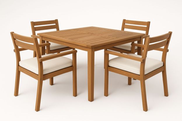 Utendørs spisebordsett i tre med puter